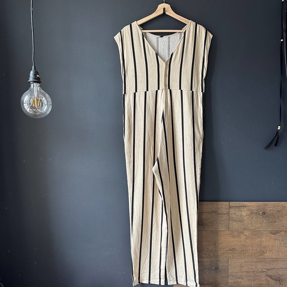MOUSSY All in One Linen Striped Jumpsuit NEW Size Small - Picture 9 of 15